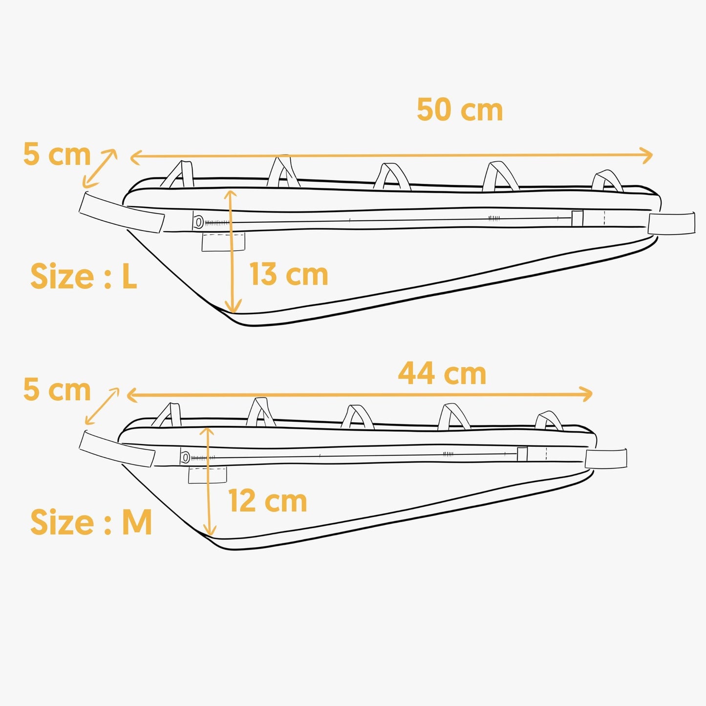dessin des dimensions de la sacoche de cadre
