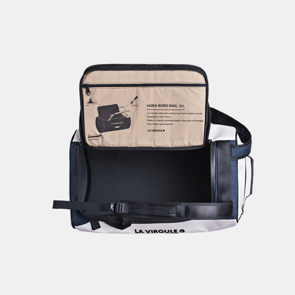 packshot Hors-bord 35L sac à dos upcyclé blanc carbone vue intérieure