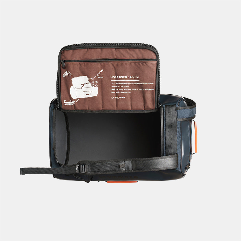 packshot Hors-bord 35L sac à dos upcyclé bleu foncé vue intérieure
