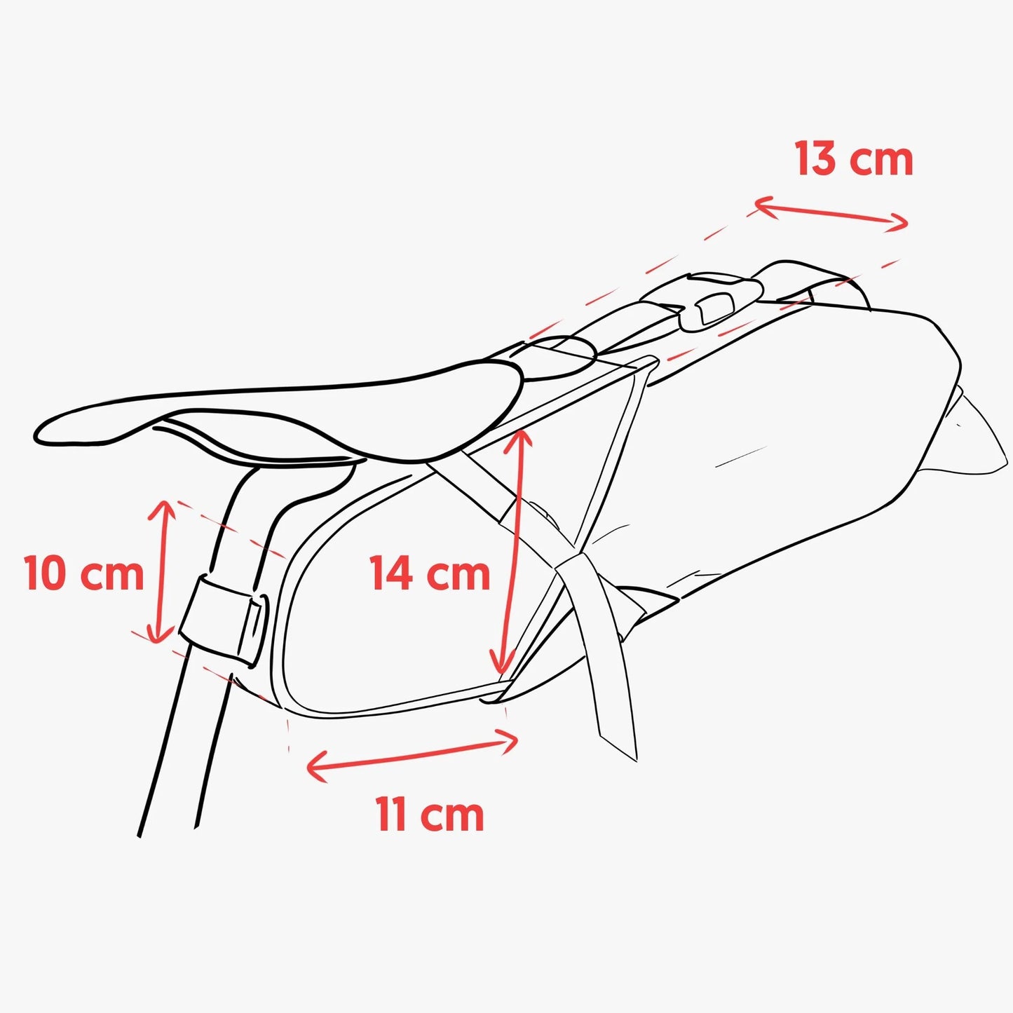 dessin des dimensions de la sacoche de selle