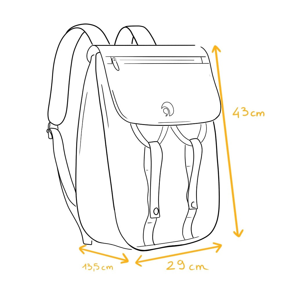 dessin des dimensions du Gravelot 18L sac à dos upcyclé