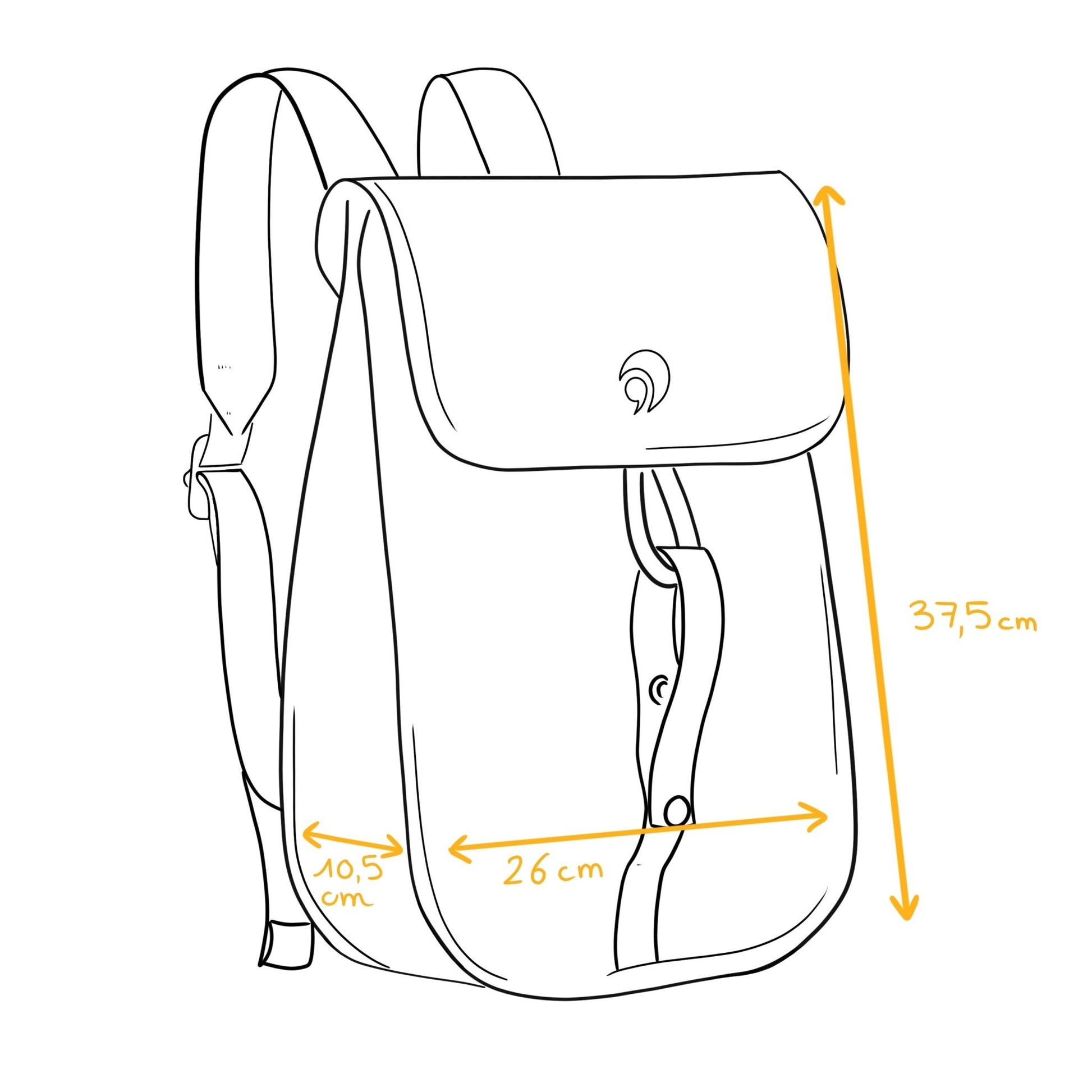 dessin des dimensions du sac à dos petit gravelot upcyclé 12L